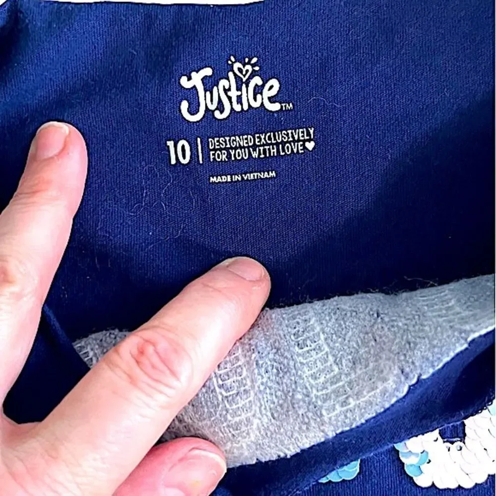 🌴 Justice “Express Your Creativity” Flip Sequin Crop Tee Navy Blue Girls 10